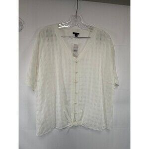 Ann Taylor Factory Women's white v-neck blouse w/ Tie Front NWT Size Large